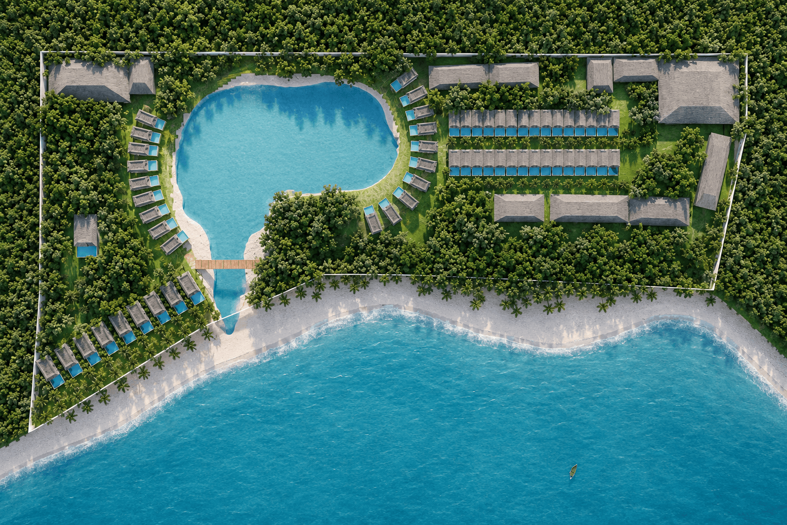 Aerial masterplan view of the 20-acre gated villa community